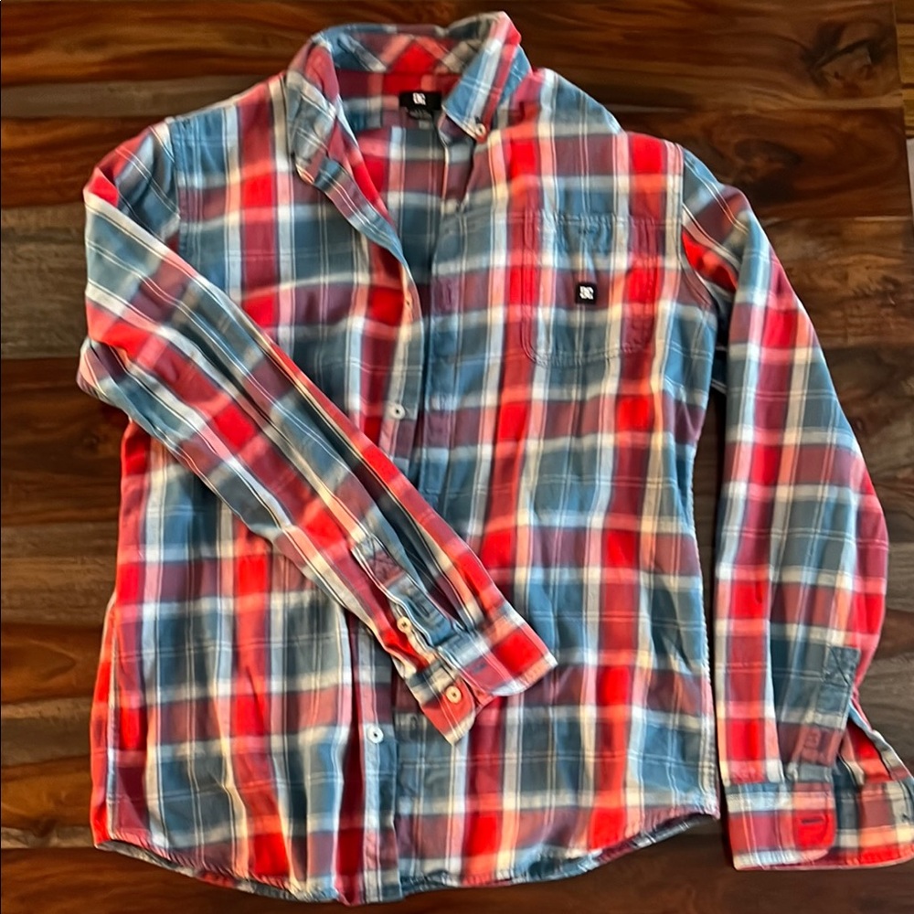 DC Men's Red and Blue Plaid Shirt